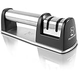 PriorityChef Knife Sharpener for Straight and Serrated Knives, 2 Stage Diamond Coated Sharpening Wheel System, Black