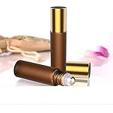 6 New Roller Bottles, BESTOPE 10ml Amber Frost Glass Roll On Bottle with Stainless Steel Roller Balls for Aromatherapy, Perfume, Essential Oil and other liquids - 3ml Dropper Included