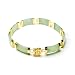 Gold Overlay Sterling Silver Green Chinese Jade Nine-Section Tabular Bracelet w/ "Good Luck" Character Clasp, 7.5"