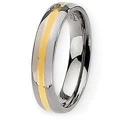 Chisel 14k Gold Inlaid Polished Titanium Ring (5.0 mm) With Ring Box - Sizes 6-13
