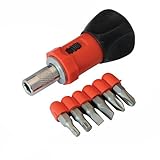 Silverline Stubby Ratchet Screwdriver & 6 Bit Set - 80mm Tools Accessories Diy