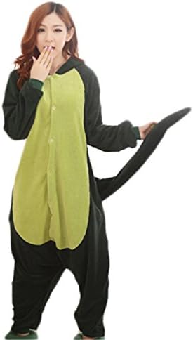 Green Dinosaur Pajamas Cartoon Animal Lovers Coral Fleece One-piece Pajamas Toilet Permitted (S)