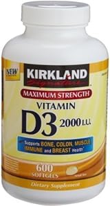 Kirkland Signature Maximum Strength Vitamin D3 2000 I.U. 600 Softgels,  Bottle