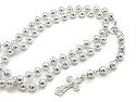 Catholic Rosary Prayer Beads with Crucifix - Beaded Silver Tone 30" Necklace