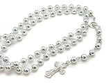 Catholic Rosary Prayer Beads with Crucifix - Beaded Silver Tone 30" Necklace