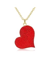 New 14ct Gold Plated Chain Pendant Set Beautiful Red Diamante Crystals 6 X 5 Cm Heart - Xmas Gift for Her with Gift Box