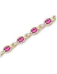 14K Yellow Gold Oval Pink Topaz and Diamond Bracelet
