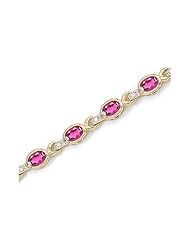 10K Yellow Gold Oval Pink Topaz and Diamond Bracelet by Jewelry Mountain