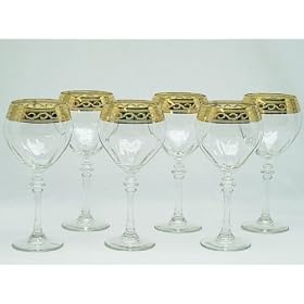 Italian Wine Glasses with 14K Gold Rim Pattern - Set Of 6