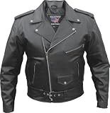 Men's Basic motorcycle jacket split plain cowhide Leather w/ cell phone pocket 46