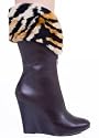 Unique Fashionable Wedge Rounded Toe Boot with Fur Accent from Hot Fash Shoes - DAB Brown