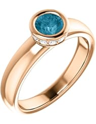 18K Rose Gold 5.00mm Round Cut London Blue Topaz and Diamond Ring -- LIFETIME WARRANTY