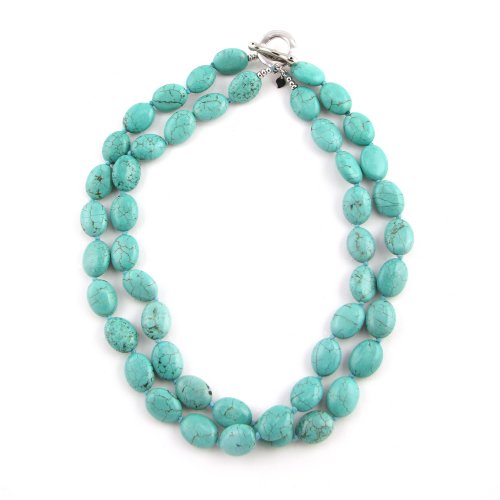 Sterling Silver Turquoise Double Strand Necklace with Toggle Closure,17.5