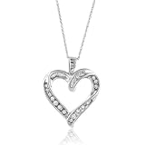10K White Gold 1/3 Carat Diamond Heart Pendant with 18 rope Chain silver graphics