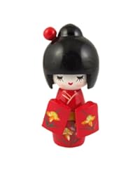 Baby Product: uxcell? Floral Japanese Kimono Smiling Girl Wooden Kokeshi Doll Toy Red - uxcell