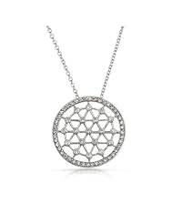 Bling Jewelry Silver Medallion CZ Lattice Circle of Life Pendant Necklace 16in