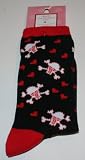 Happy Valentine's Day Women's/Girl's Crew Sock Size: 9-11 Black/Red/Skull/Hearts