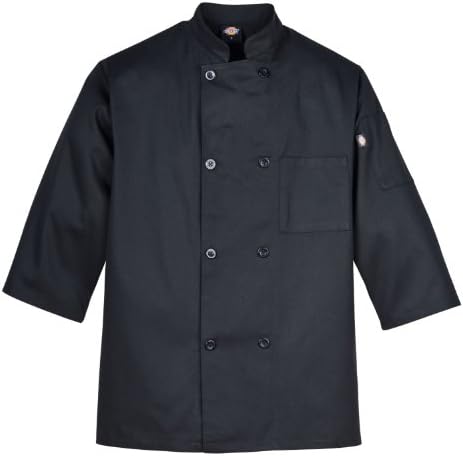 Dickies Occupational Workwear DCP118BLK Spun Polyester 8-Button Long Sleeve Chef Coat with Reversible Closure, Black