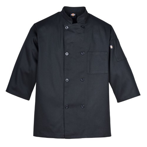 Dickies Occupational Workwear DCP118BLK Spun Polyester 8-Button Long Sleeve Chef Coat with Reversible Closure, Black