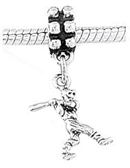 Sterling Silver Small Baseball Player with Bat Dangle Bead Charm