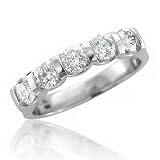 Palladium 5 Round Brilliant Cut Diamond Wedding Ring / Band Size 7 (GH, SI-I, 1.00 carat)