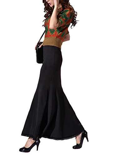 【SK】 レディース ロングスカート マキシ タイト フォーマル 伸縮性 Women's Long Skirt 黒 S M L XL