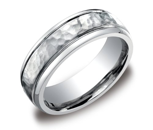 Men's Titanium 7mm Hammered Center Comfort Fit Round Edge Wedding Band, Size 12.5