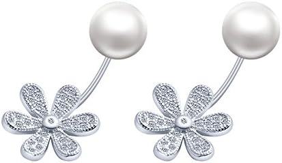 Rebeccalien Flower with Cubic Zirconia Front and Pearl Back Earrings Ear Cuffs