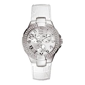 Guess - W11008L1 - Ladies Sport - Montre Femme - Quartz Analogique - Cadran Argent - Bracelet Cuir Blanc