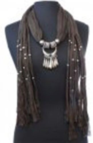 Jewelery Scarf with Half Moon Pendant Brown Color