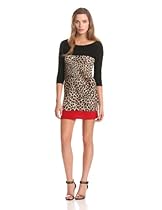 Hot Sale Star Vixen Women's 3/4 Sleeve Colorblock Dress, Black/Leopard/Red, Medium