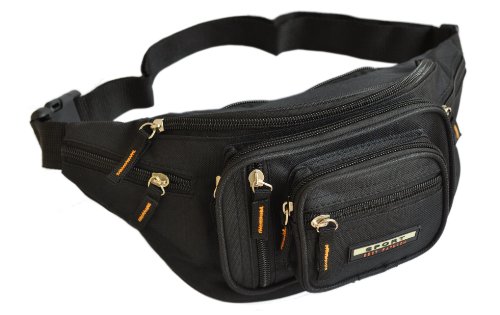 Sport Best Fashion - Sacoche Banane - 8 poches avec fermeture zippée - Noir