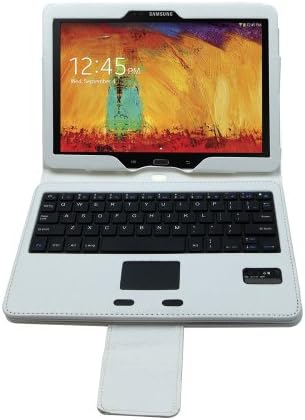 Sean Portfolio Leather Case Cover with Detachable Touchpad Bluetooth Keyboard for Samsung Galaxy Note 10.1 2014 Edition P600 -White (Will Not Fit Samsung Galaxy Note 10.1 N8000/8010/8013) + 1 Pcs Sean Smile Case