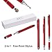 H&T(TM) Second Generation Fine Point Stylus with Two Tip [2 in 1] for Ipad, Ipad Air, Ipad Mini, Iphone, Samsung Galaxy, Nexus, Lg G Pad, HTC and Other Touch Screen Devices (Red)