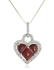 10k Gold Half Moon and Princess Garnet Stone Set and Diamond Heart Pendant Necklace (1/5 cttw, I Color, I2-I3 Clarity), 18"