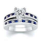 2.00 CT HEART DIAMOND W ROUND BLUE SAPPHIRE RING SET