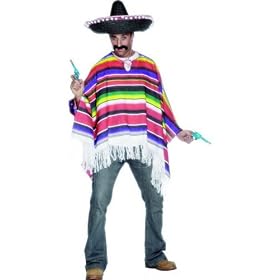 MENS NEW MEXICAN PONCHO WILD WEST FANCY DRESS COSTUME