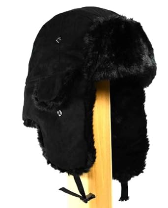 Faux Suede Trooper Trapper Pilot aviator Hat with Soft Faux Fur for Women and Mens one size fits up to large head in Black and Brown