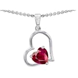 1.25 cttw 14k White Gold Plated 925 Sterling Silver and Lab Created Heart Shape Ruby Pendant