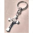 Saint Benedict Crucifix Key Chain - 2.0" Height - Silvertone - Made in Italy