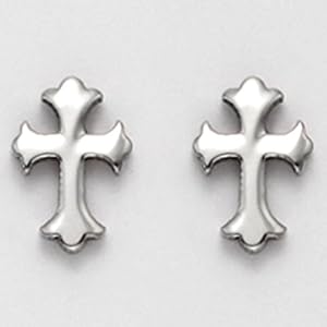 Stainless Steel Florentine Cross Stud Earrings