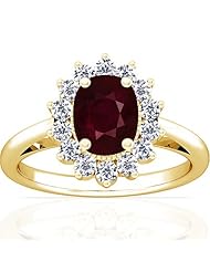 18K Yellow Gold Cushion Cut Ruby Ring With Sidestones (GIA Certificate)