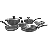 T-fal A821SA Initiatives Nonstick Inside and Out Dishwasher Safe Oven Safe Cookware Set, 10-Piece, Charcoal