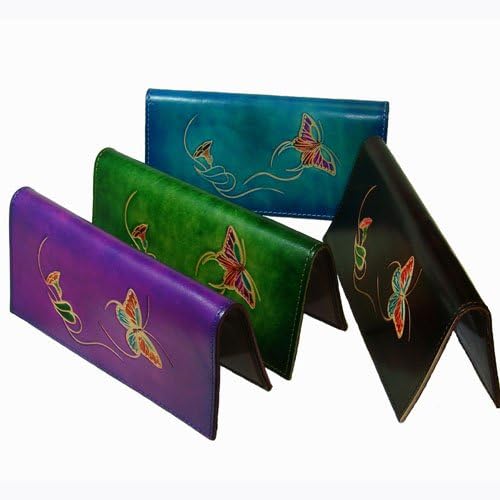 Leather Checkbook Cover, a Butterfly and Flower Patterns Embossed on Both Side