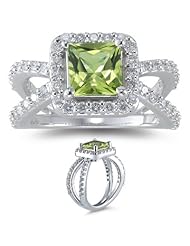 0.76 Cts Diamond & 1.49 Cts Peridot Ring in 14K White Gold