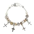 Silvertone Goldtone Cross Theme Charm Bracelet Fashion Jewelry