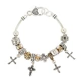 Silver Gold Toned Cross Theme Charm Bracelet Fashion Jewelry