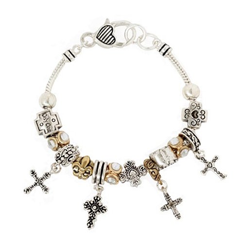 Silver Gold Toned Cross Theme Charm Bracelet Fashion Jewelry