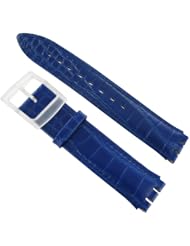 17mm Alligator Grain Blue Padded Stitched Watch Band for Swatch Regular Joe