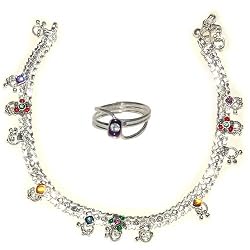 Anklets Toe Ring Pair Sterling Silver Jewellery 10.25 inches (anklts535)